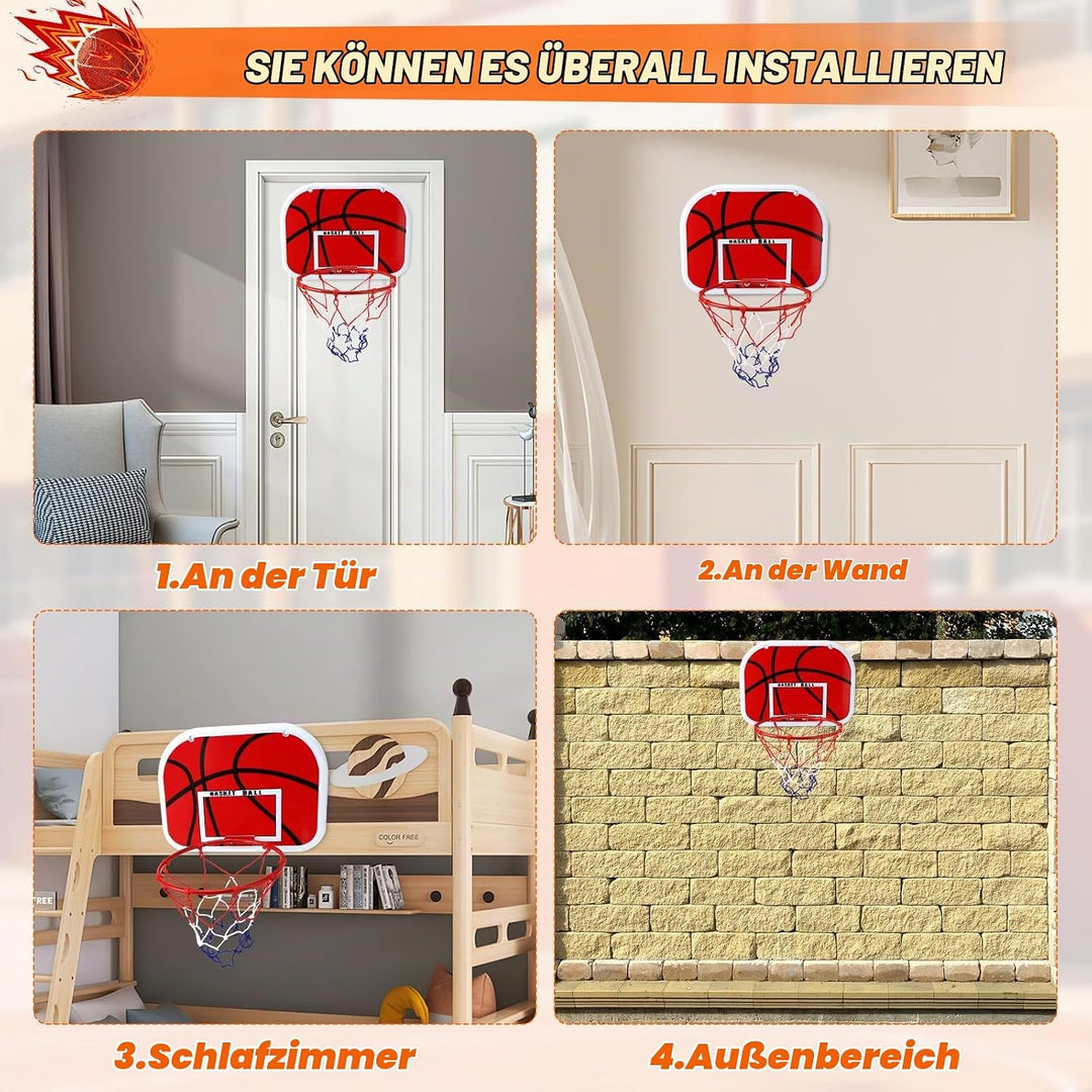 Mini Basketballkorb füR Zimmer und Outdoor, inklusive Ballpumpe und 2 Mini Basketballs, einfache Mon