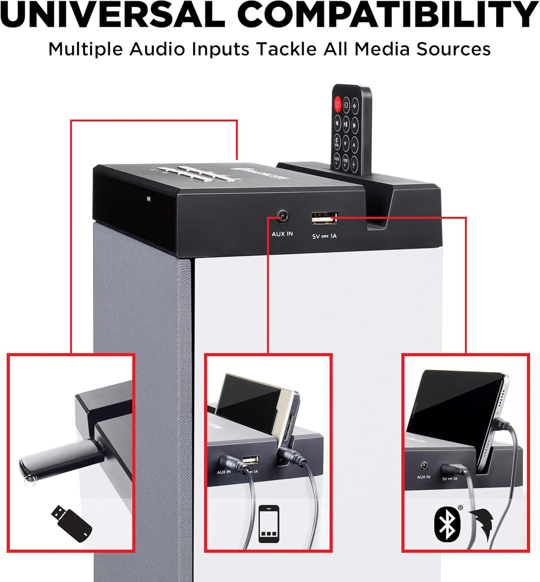 GOgroove Bluetooth Turm Lautsprecher mit integriertem Subwoofer - Standlautsprecher mit Bass und Dua
