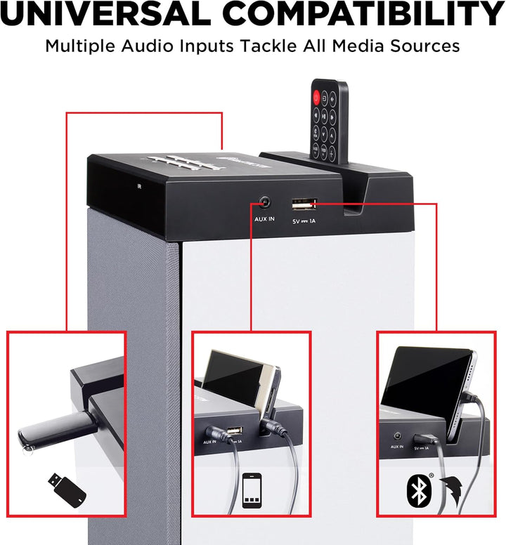 GOgroove Bluetooth Turm Lautsprecher mit integriertem Subwoofer - Standlautsprecher mit Bass und Dua