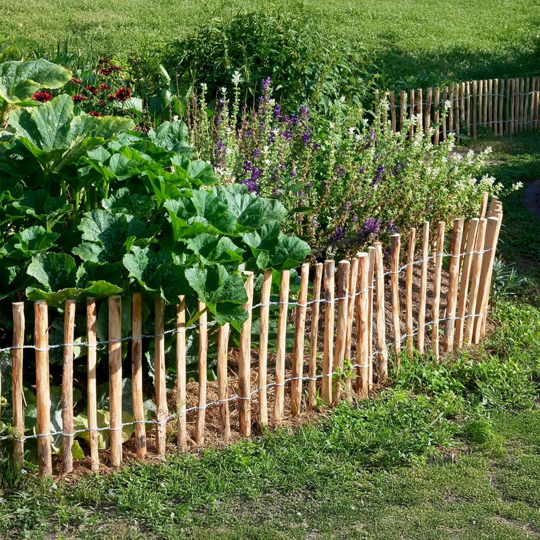 BOGATECO Staketenzaun Haselnuss Kastanie | Holz-Zaun 50 cm Hoch & 500 cm Lang | Lattennabstand 7-8 c