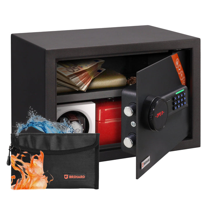 Family Digitaler LCD Tresor mit Zahlencode &amp; Feuerfeste Dokumententasche, 20L Stahl Safe 25x35x25cm,