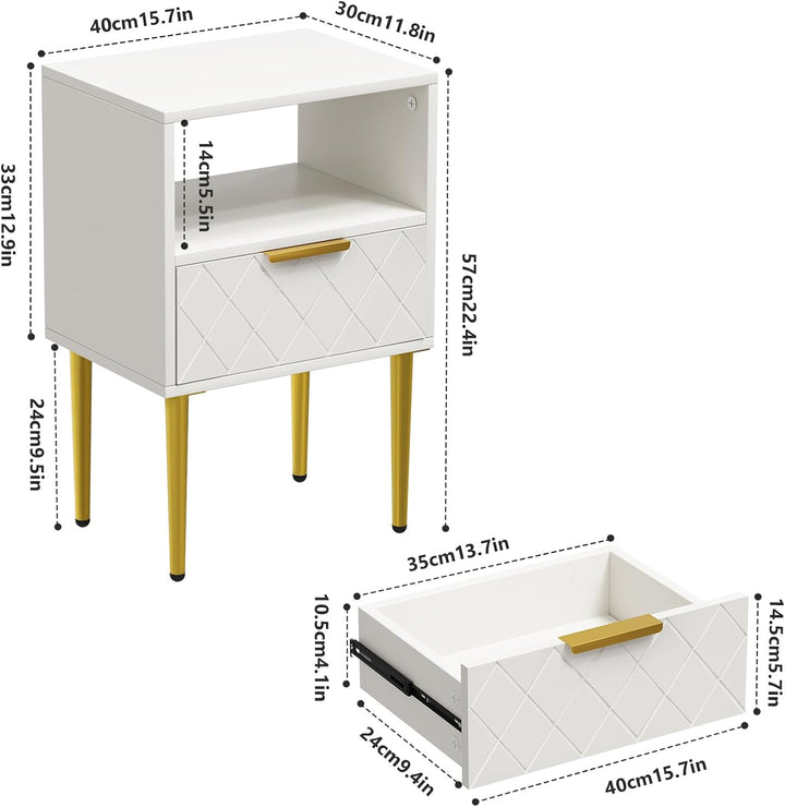 Lvhecforhm Nachttisch Weiss, Nachtschrank mit 1 Schubladen, Nachttische mit 1 Offenen Ablagen, Moder