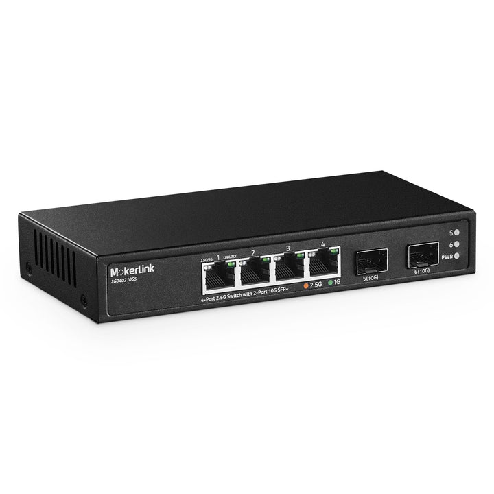 MokerLink 4 Port 2.5G Ethernet Switch mit 2 Port 10G SFP+ Slot, 4 x 2.5G Base-T Ports kompatibel mit