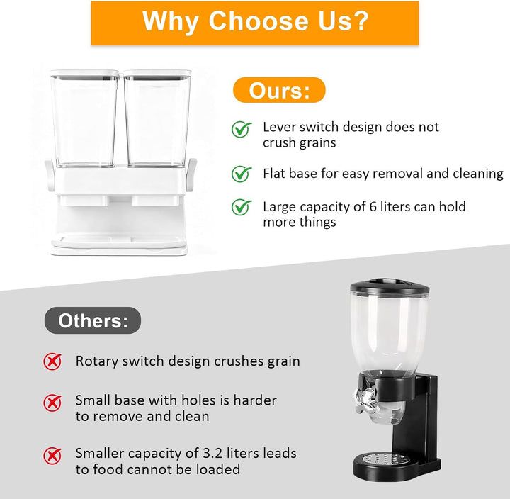 Müslispender 2er Pack - Cereal Dispenser 3L Luftdicht - Cornflakes Spender Doppel - Frühstücksflocke