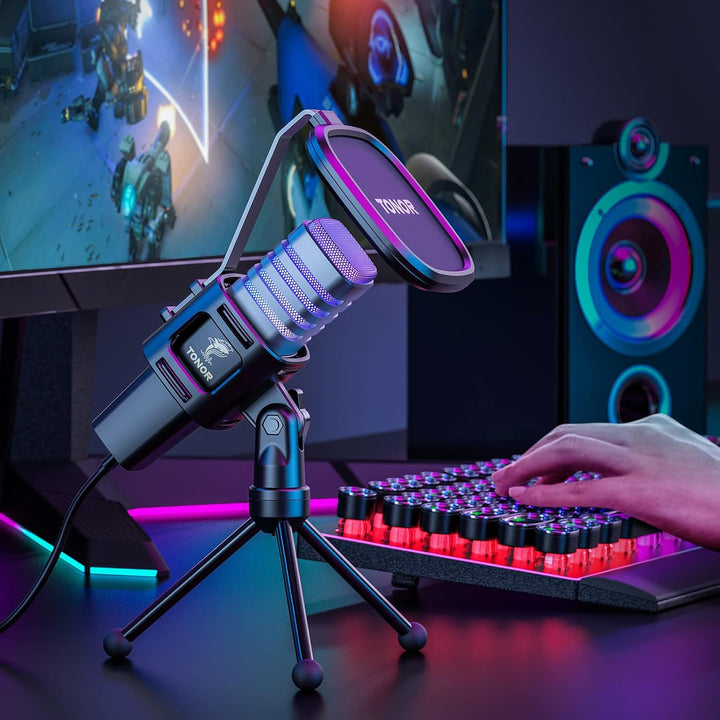TONOR Gaming USB Mikrofon PC RGB Microphone Streaming Podcast Studio Nierencharakteristik Kondensato