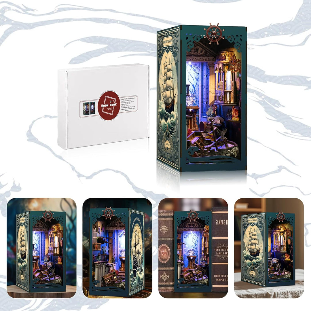 Book Nook Kit für Erwachsene: LUMYCE Holzpuzzle DIY Miniatur Haus 3D Puppenhaus - Buchstütze für Büc