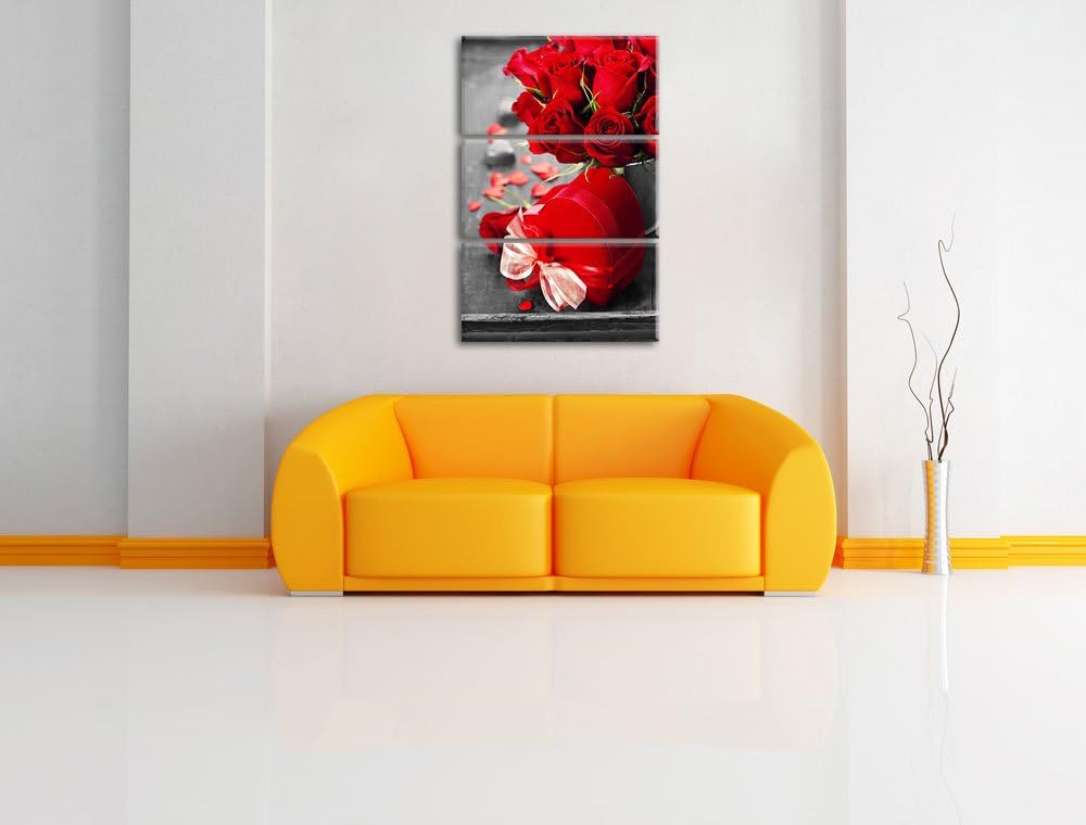 Valentinstag Rosen & Herz schwarz/weiss 3-Teiler Leinwandbild 120x80 Bild auf Leinwand, XXL riesige
