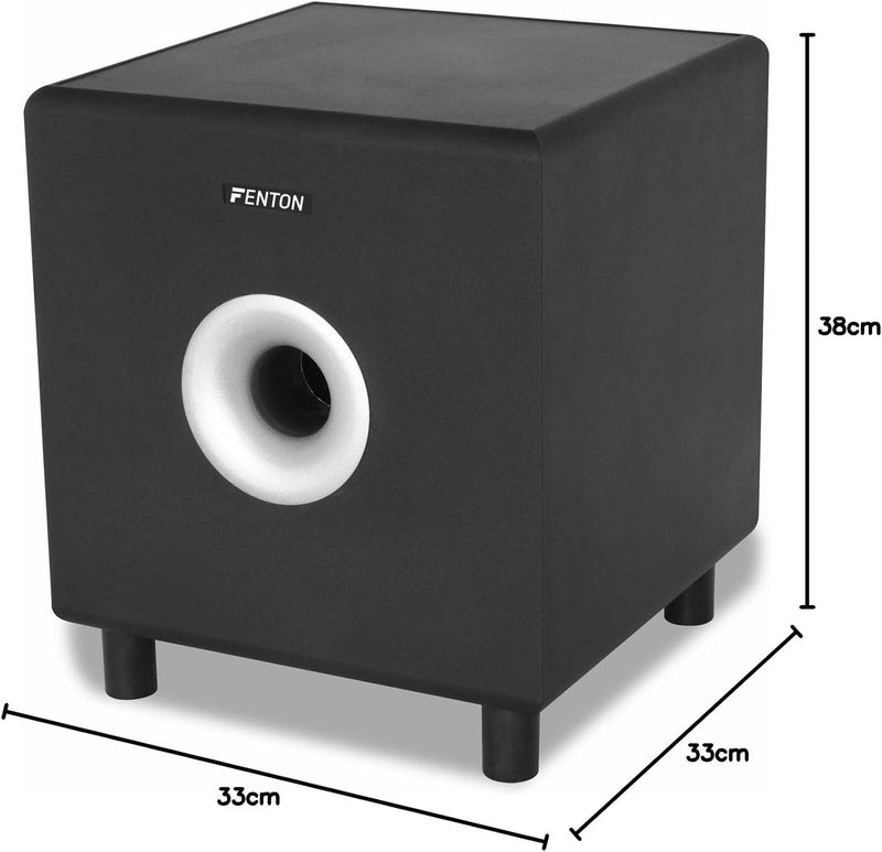 Fenton SHFS10B Subwoofer aktiv 10 Zoll, 200 Watt Sub Woofer, Integrierter Verstärker, Bass Box, Perf