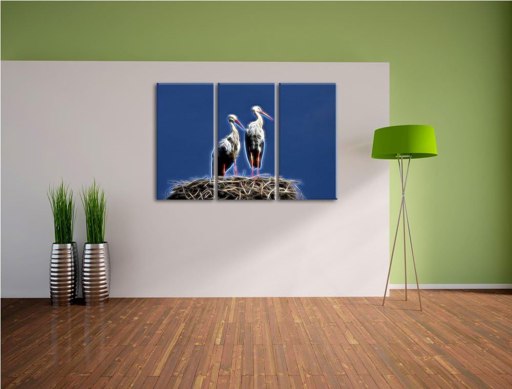 zwei stolze Störche im Nest NewArt 3-Teiler Leinwandbild 120x80 Bild auf Leinwand, XXL riesige Bilde