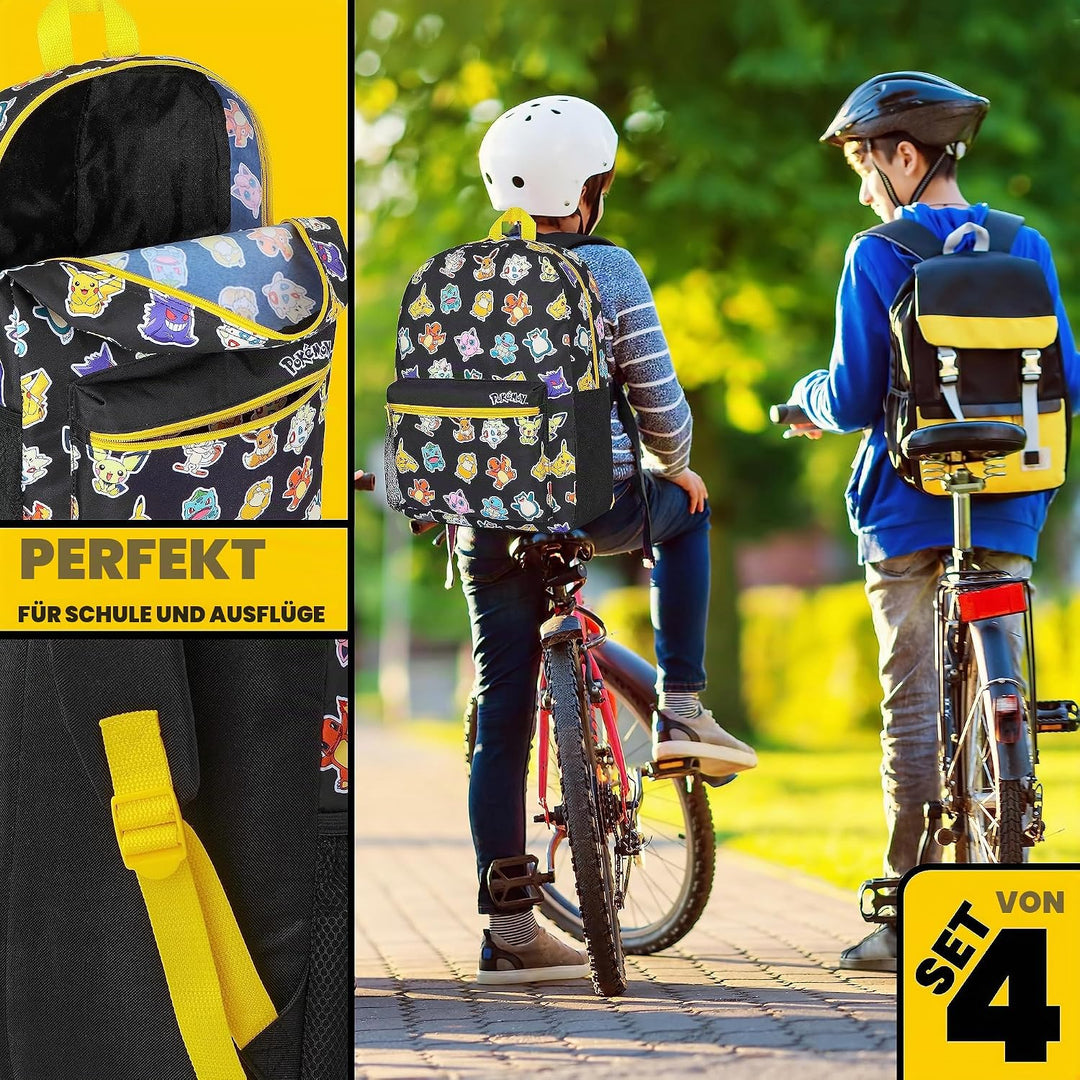 Pokemon Rucksack Kinder 4er Set Schulranzen Lunchbox Federmäppchen Wasserflasche 500ml Kinderrucksac