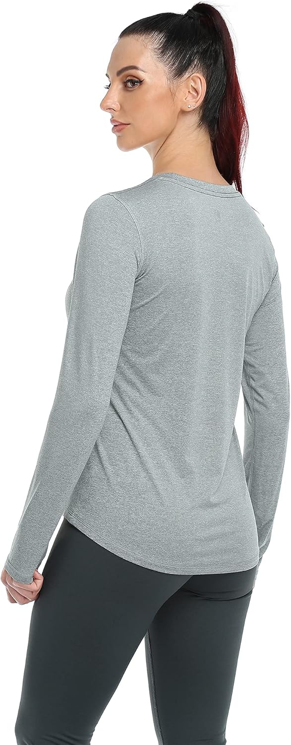 icyzone Damen Sport Shirt Langarm 3er Pack Atmungsaktive Laufshirt Funktionsshirt für Gym Fitness, B