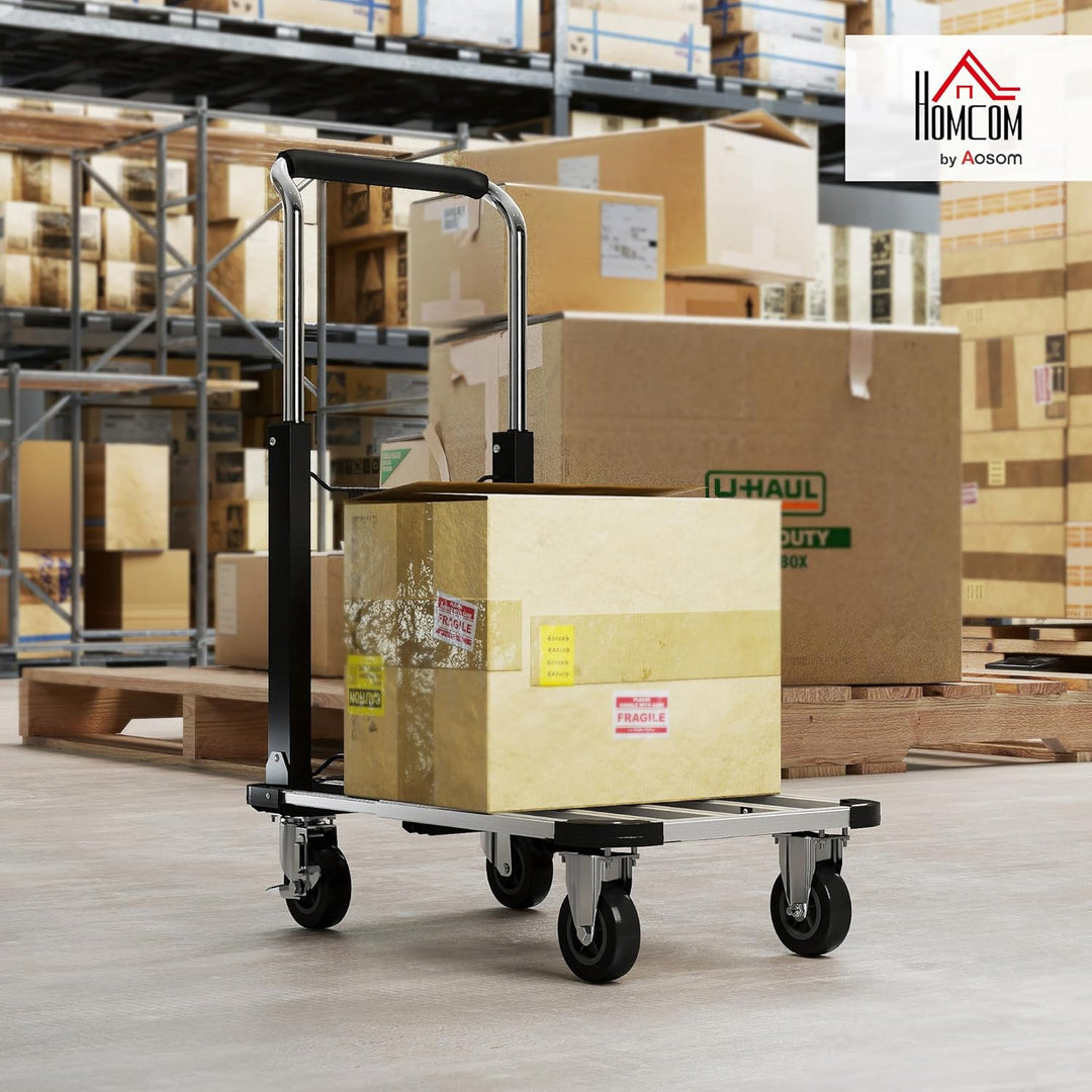 HOMCOM Plattformwagen Transportwagen Klappbar 150 kg Handwagen mit Feststellbremse, ausziehbarer Pla