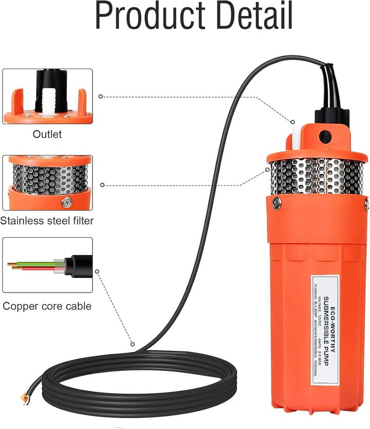DCHOUSE 24V Edelstahl Membranpumpe, Brunnenpumpe, Solarwasserpumpe, DC Pumpe Farm & Ranch Tauch Tief