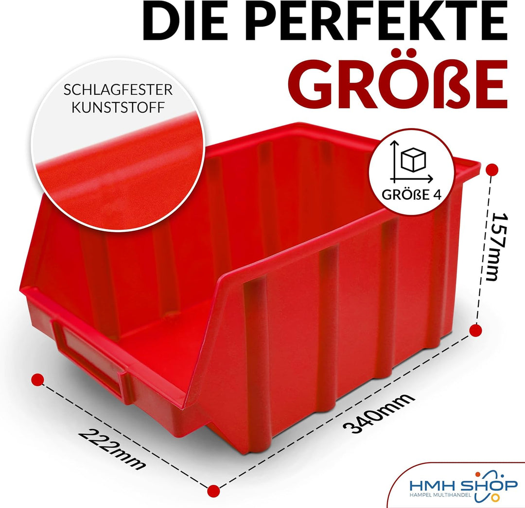 HMH 5x Stapelboxen Rot Grösse 4 Werkstatt Garage Keller Sichtlagerboxen 340x222x157mm Lagerboxen rot