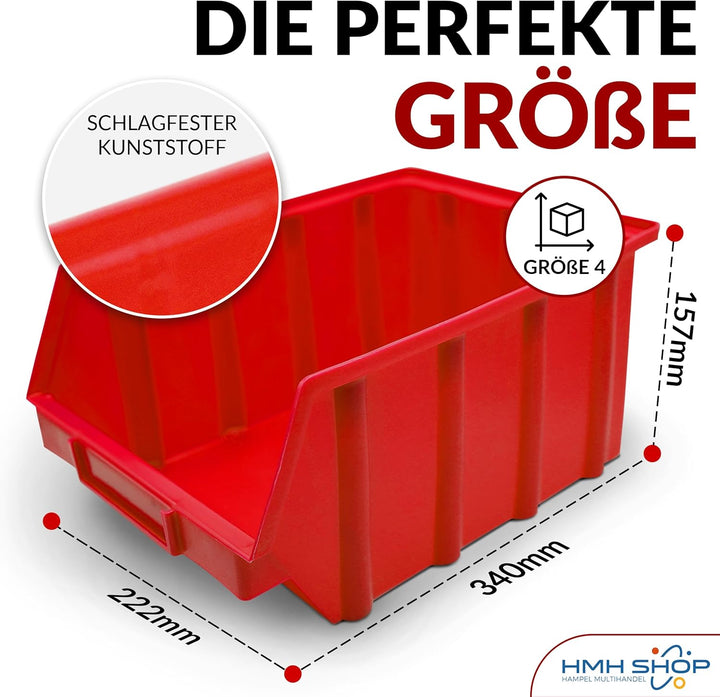 HMH 5x Stapelboxen Rot Grösse 4 Werkstatt Garage Keller Sichtlagerboxen 340x222x157mm Lagerboxen rot
