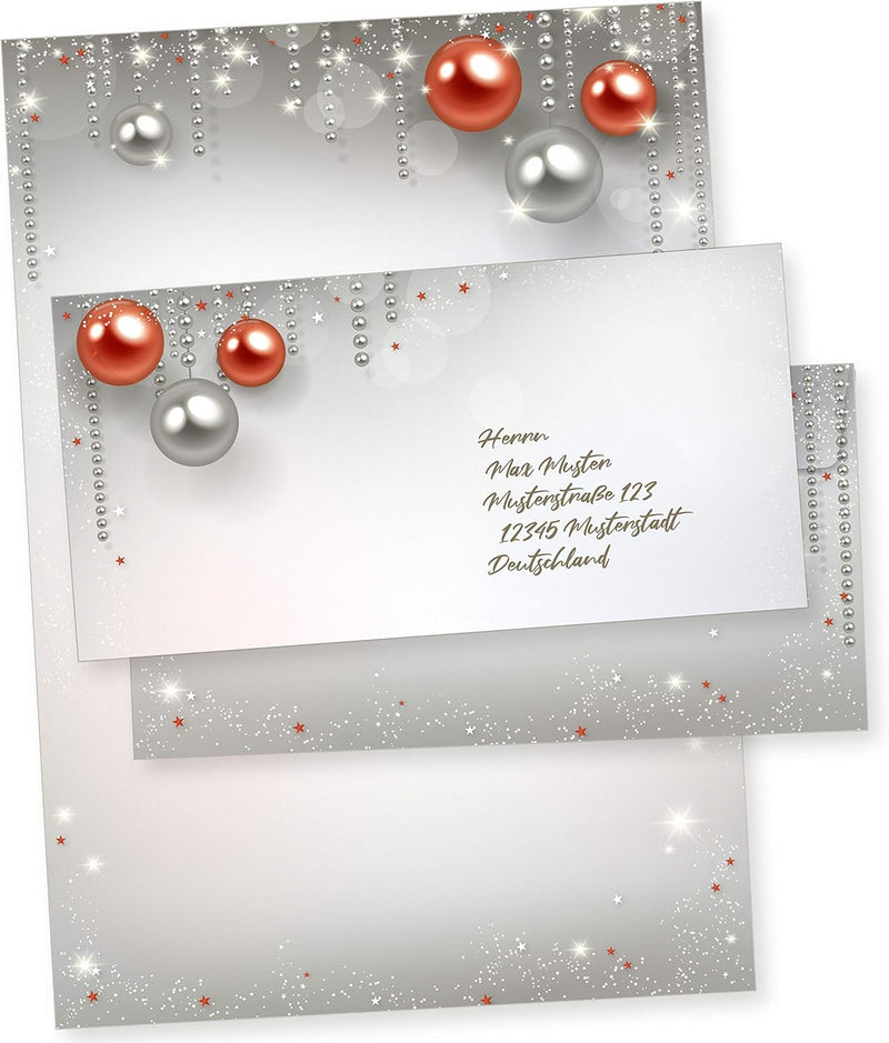 Gala Design 25 Sets Weihnachtsbriefpapier mit Umschlag ohne Fenster, weihnachtliches Papier A4 Druck