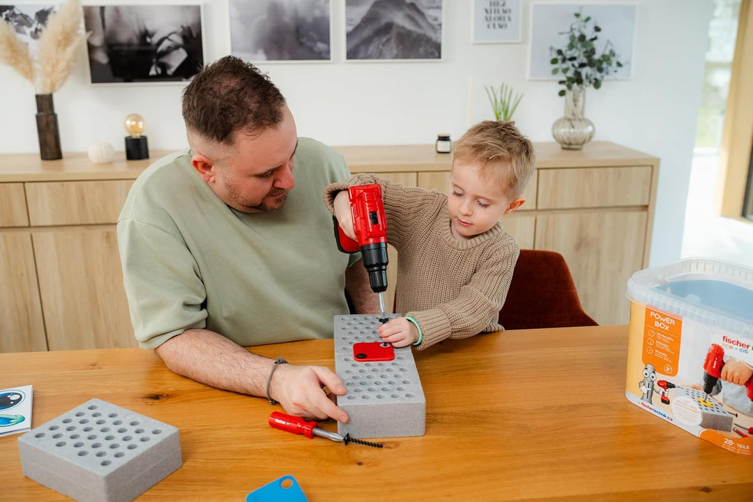 fischertechnik Fischer for Kids Power-Box 579436 – Spielwerkzeug mit Duo Kid Dübeln, Schraubendreher