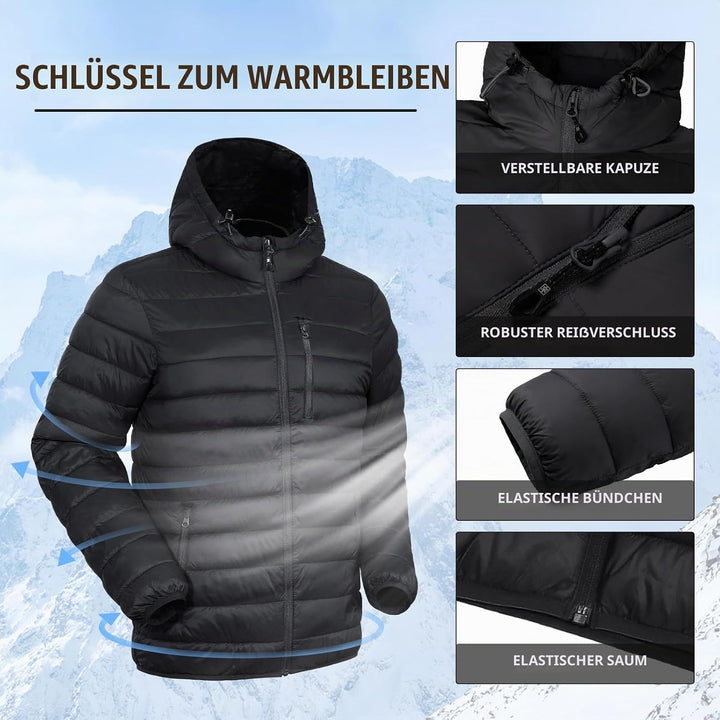 Herren Steppjacke Leichte Daunenjacken Winterjacke Übergangsjacke Outdoorjacke mit Kapuze und 6 Tasc