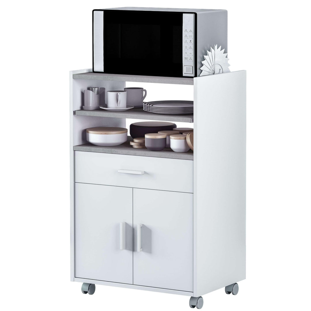 Habitdesign Beistellschrank für Küche mit Rollen, Mikrowelle, Schrank mit 1 Schublade und 2 Türen, A