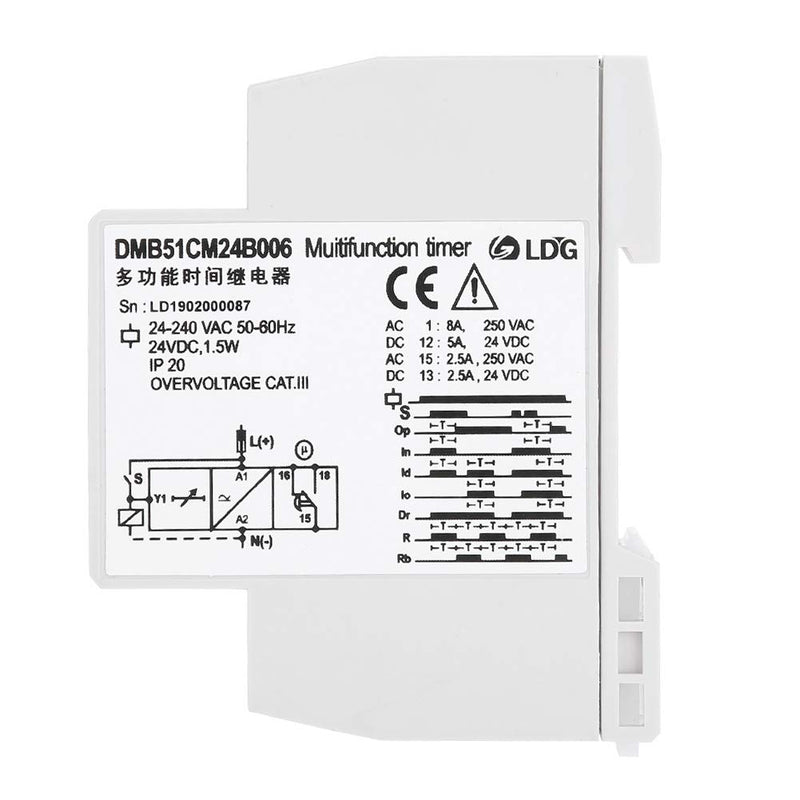 Zeitrelais,Time Relay DC 24V & AC 24-240V Mehrspannungs Zeitrelais Verzögerungsschalter AUS mit 7 Fu