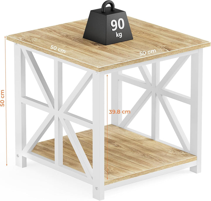 GreenForest Beistelltisch mit 2-stufigem Ablagefach,50 cm quadratischer Wohnzimmertisch, praktischer