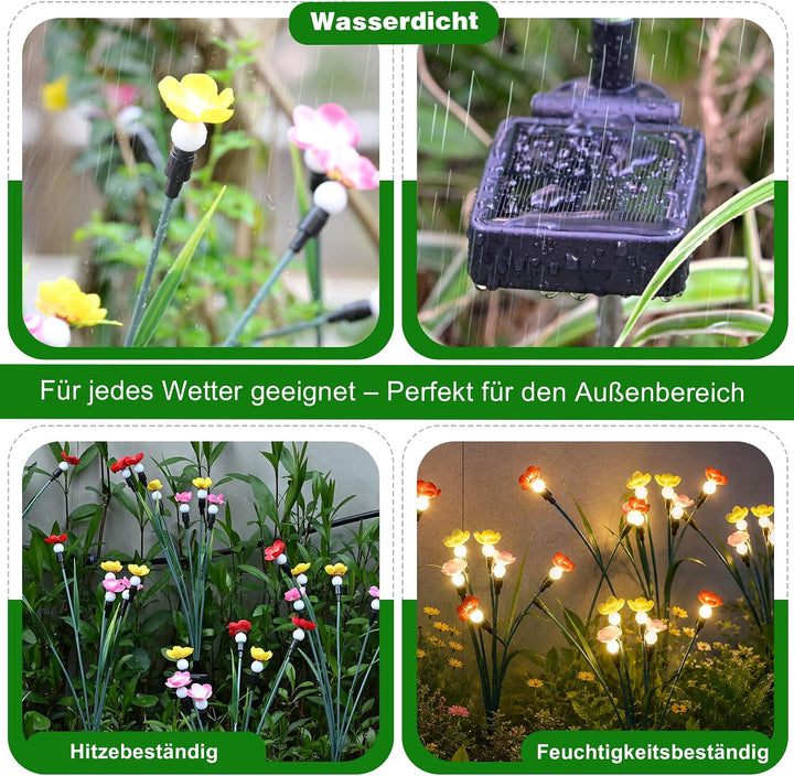 Solar-Gartenlichter, 4 Stück, schwingende Blume und Glühwürmchen, schwingt im Wind, Solar-Aussenleuc