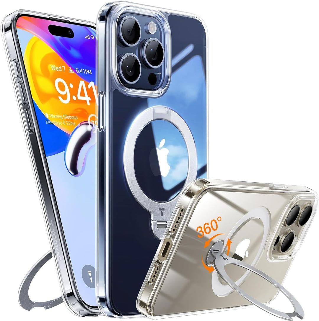 TORRAS 360° Ostand Spin für iPhone 15 Pro Hülle (Magnetischer Robust Standring) Militärschutz, Diama