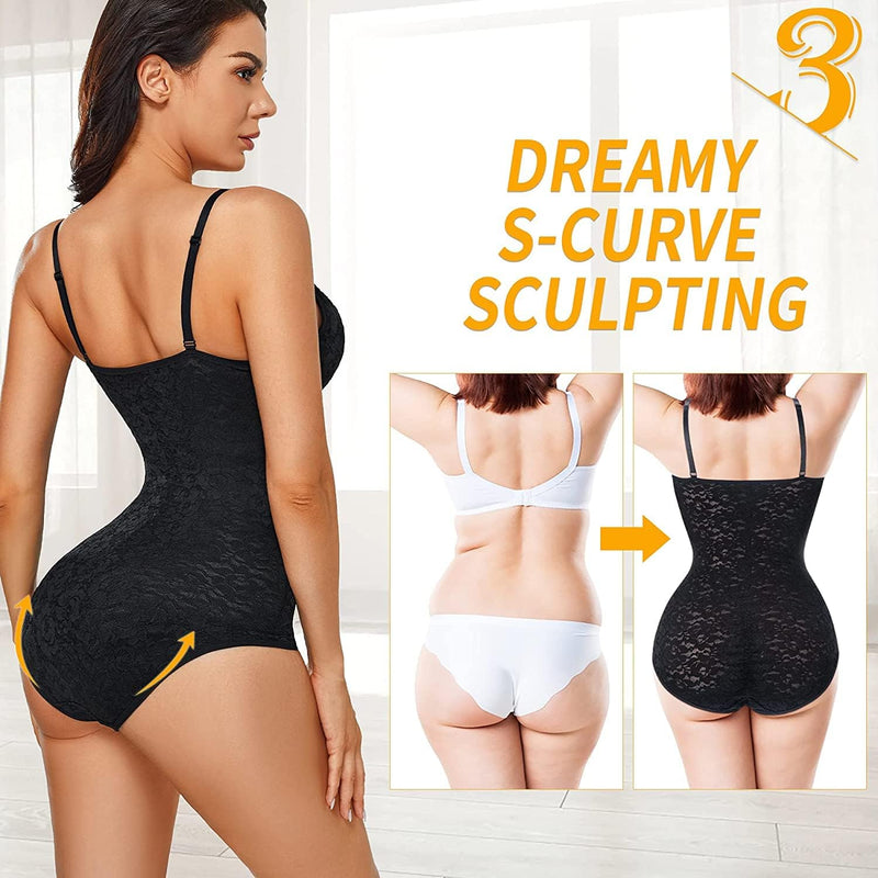Body Shaper Damen Bauchweg Shapewear Miederbody Stark Formend Figurformende Shaping Body mit V-Aussc