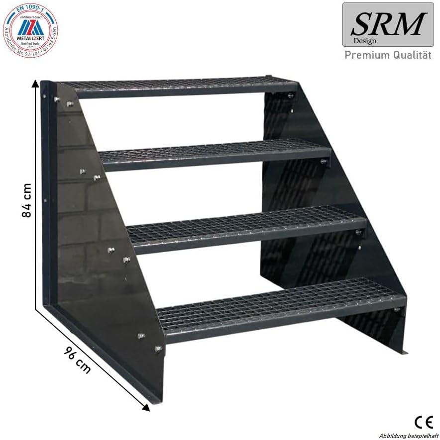 SRM Design 4 Stufen Treppe Breite 110 cm Standtreppe Stahltreppe Wangentreppe Gitterrosttreppe Ausse