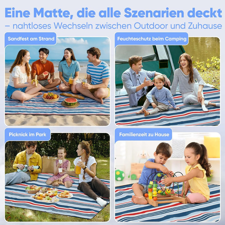 Sekey Picknickdecke Wasserdicht 200x300cm, Sandfeste Strandmatte, PEVA-Wasserdichter Untergrund, Str