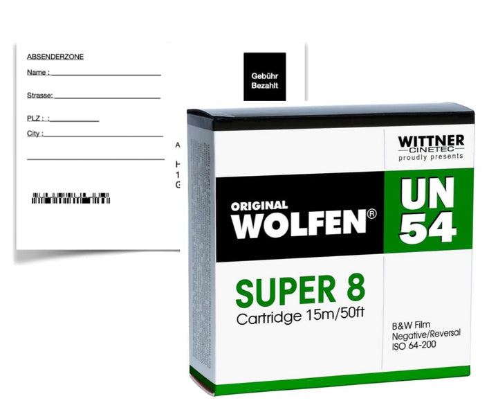 original WOLFEN B+W Negativ Film SUPER 8 ISO 64-200 mit Entwicklung + Scan Schwarz/Weiss mit Entwick