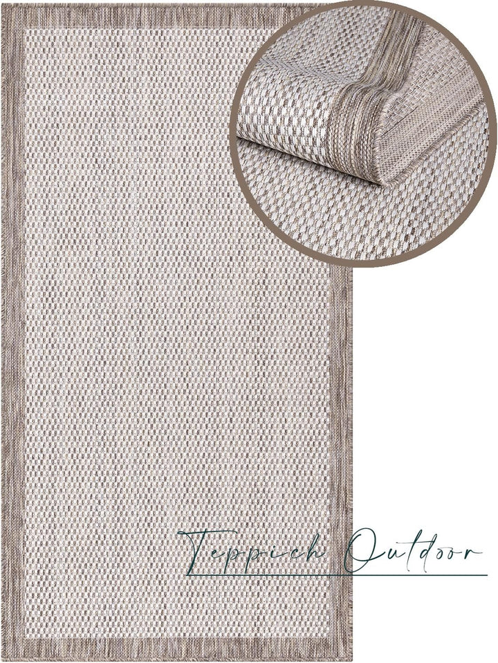 payé Outdoor Teppich Wetterfest - 60x110cm - Beige Weiss - Bordüre - Teppiche für Terrasse Balkon Ga