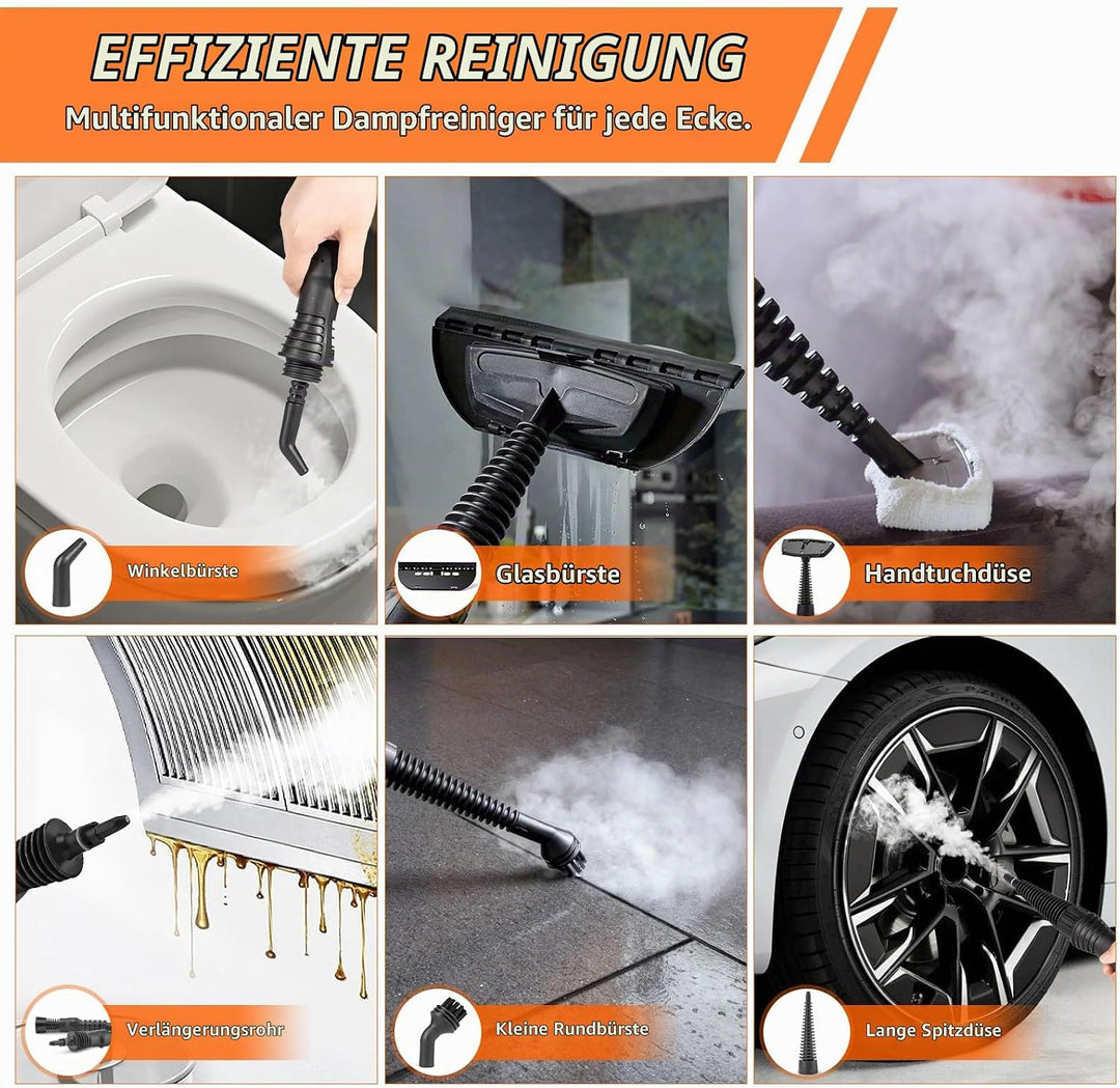 Carehabi Dampfreiniger Handgerät 105°C Dampfreiniger für Alles Dampfreiniger 250 ml Wassertank 10 Zu