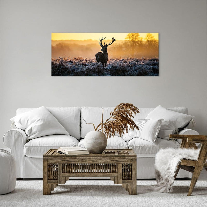 Panorama Bilder auf Leinwand 100x40cm Leinwandbild Feld Nebel Natur Baum Gross Wanddeko Bild Schlafz