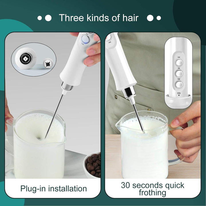 Milchaufschäumer, Wiederaufladbarer USB-Milchaufschäumer Handheld Electric 3-Gang-Schaumbildner Mit