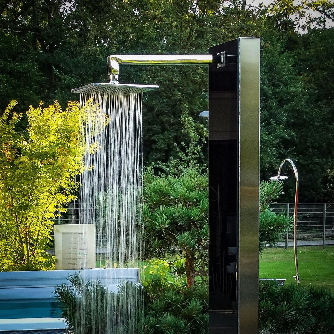 POOL Total IDEAL Glasdusche Kuba (schwarz) | Inkl. Bodenplatte