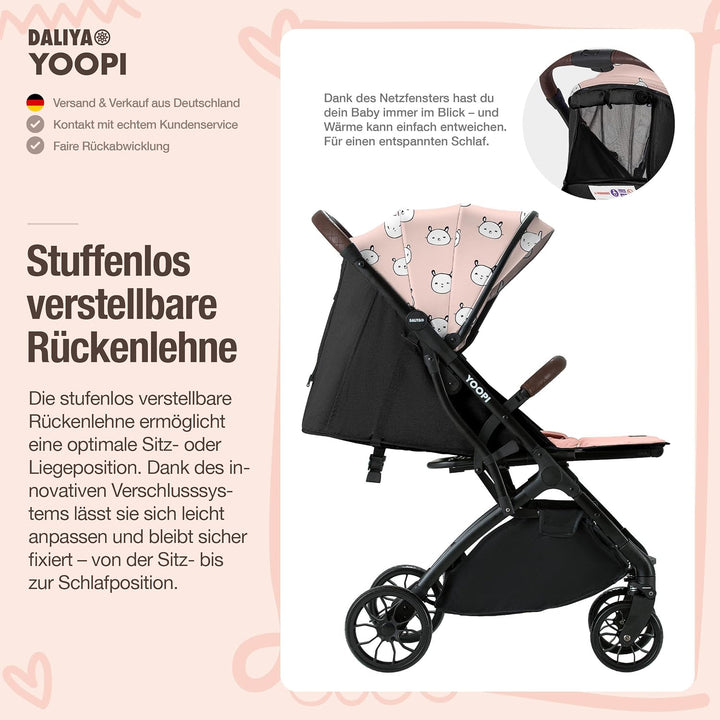 Daliya® YOOPI Reisebuggy, faltbar, mit Teleskopgriff, Flugzeug Buggy, Alluminiumrahmen, Stufenlose R