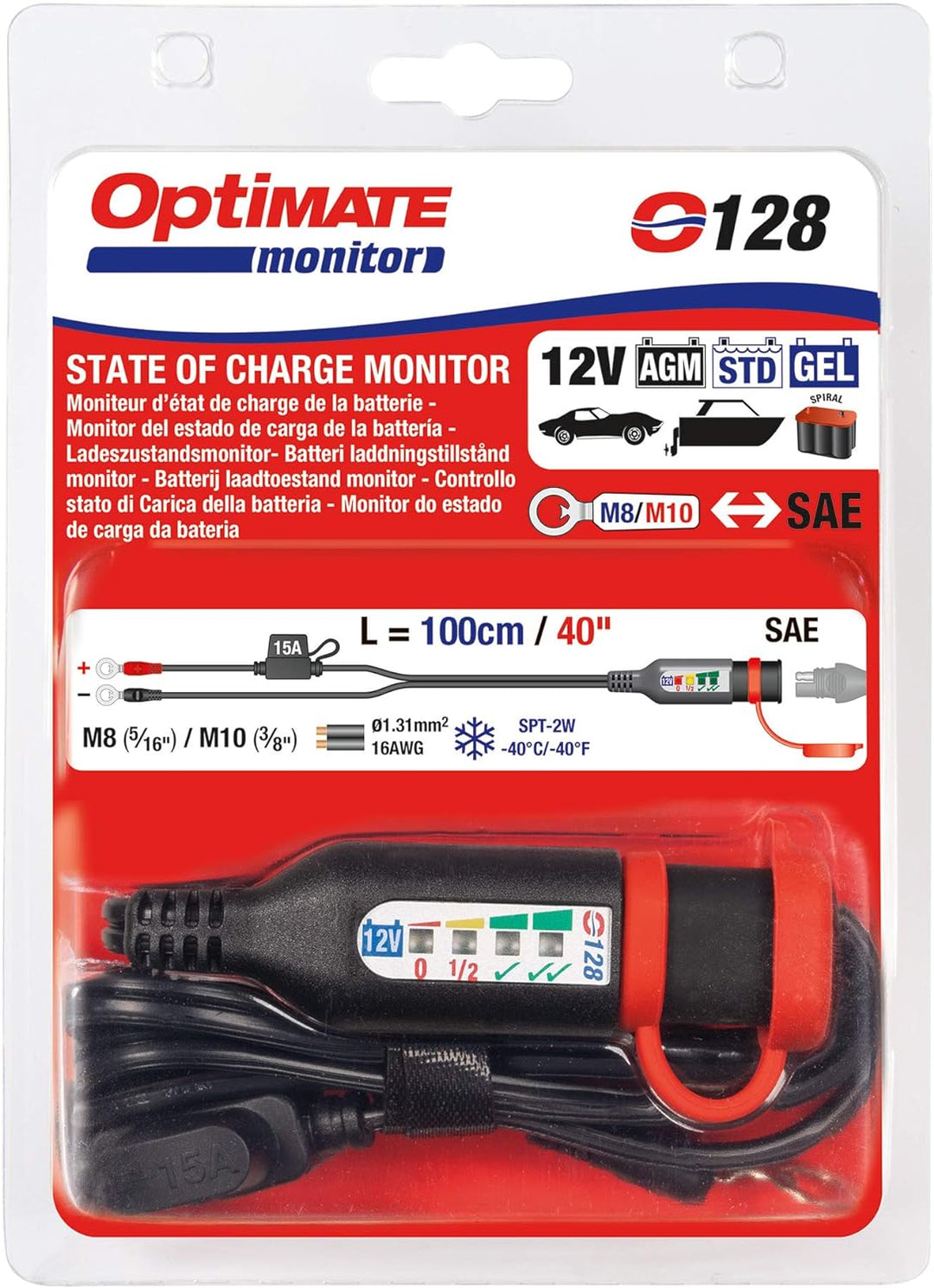 OptiMate TecMate Monitor O-128, Permanente Batterieleitung mit integriertem Batteriestatus-/Ladesyst