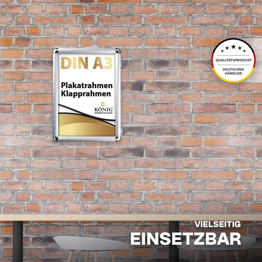 5 Plakatrahmen DIN A3 | abgerundete Ecken | 25mm Alu Profil, Silber | inkl. entspiegelter Schutzsche