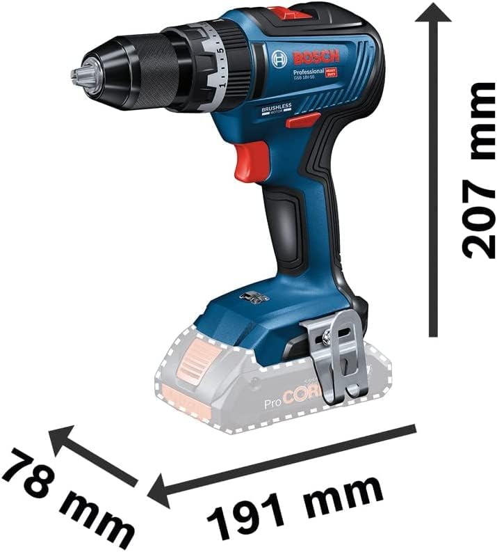Bosch Professional Akku Schlagbohrmaschine GSB 18V-55 (2x 4,0 Ah ProCore Akku, in L-BOXX) Blau + 3x