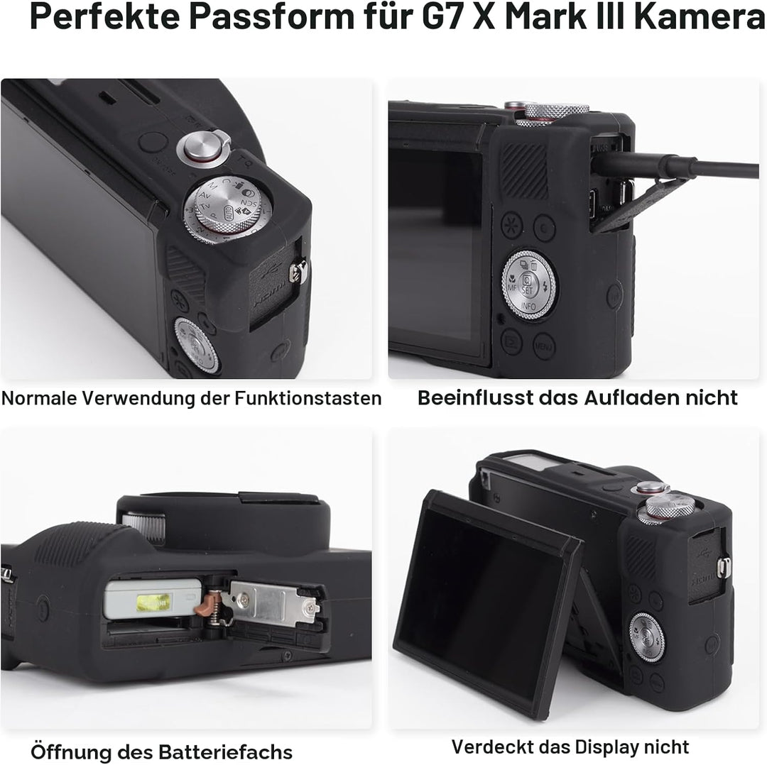 Rieibi Silikon-Schutzhülle für Canon G7X Mark III Hülle, G7X Mark III Zubehör mit 2 Stück Displaysch