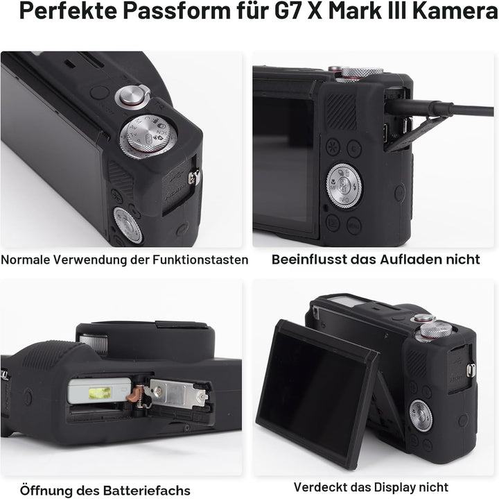 Rieibi Silikon-Schutzhülle für Canon G7X Mark III Hülle, G7X Mark III Zubehör mit 2 Stück Displaysch