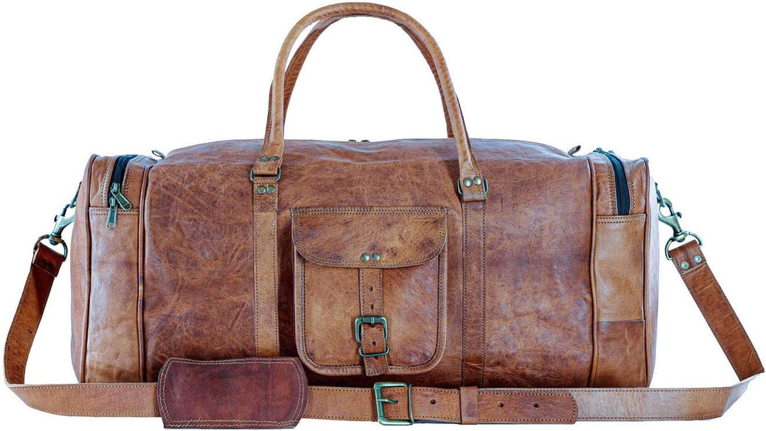 Leder-Seesäcke gross 24 Zoll Square Duffel Travel Gym Sports Overnight Weekender Ledertasche für Män