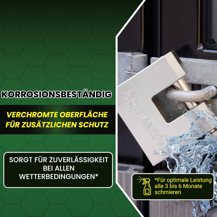BRX74 Hochleistungs-Containerschloss – 12 mm schnittfest, wetterfest, vernickelt | Inkl. 5 Schlüssel