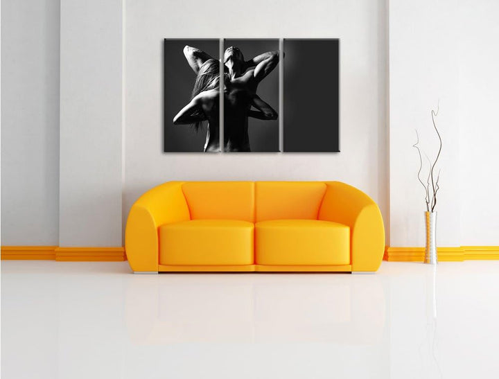 Pixxprint Fitness Paar Kunst B&W als Leinwandbild | Grösse: 3 Teilig (120x80) | Wandbild| Kunstdruck
