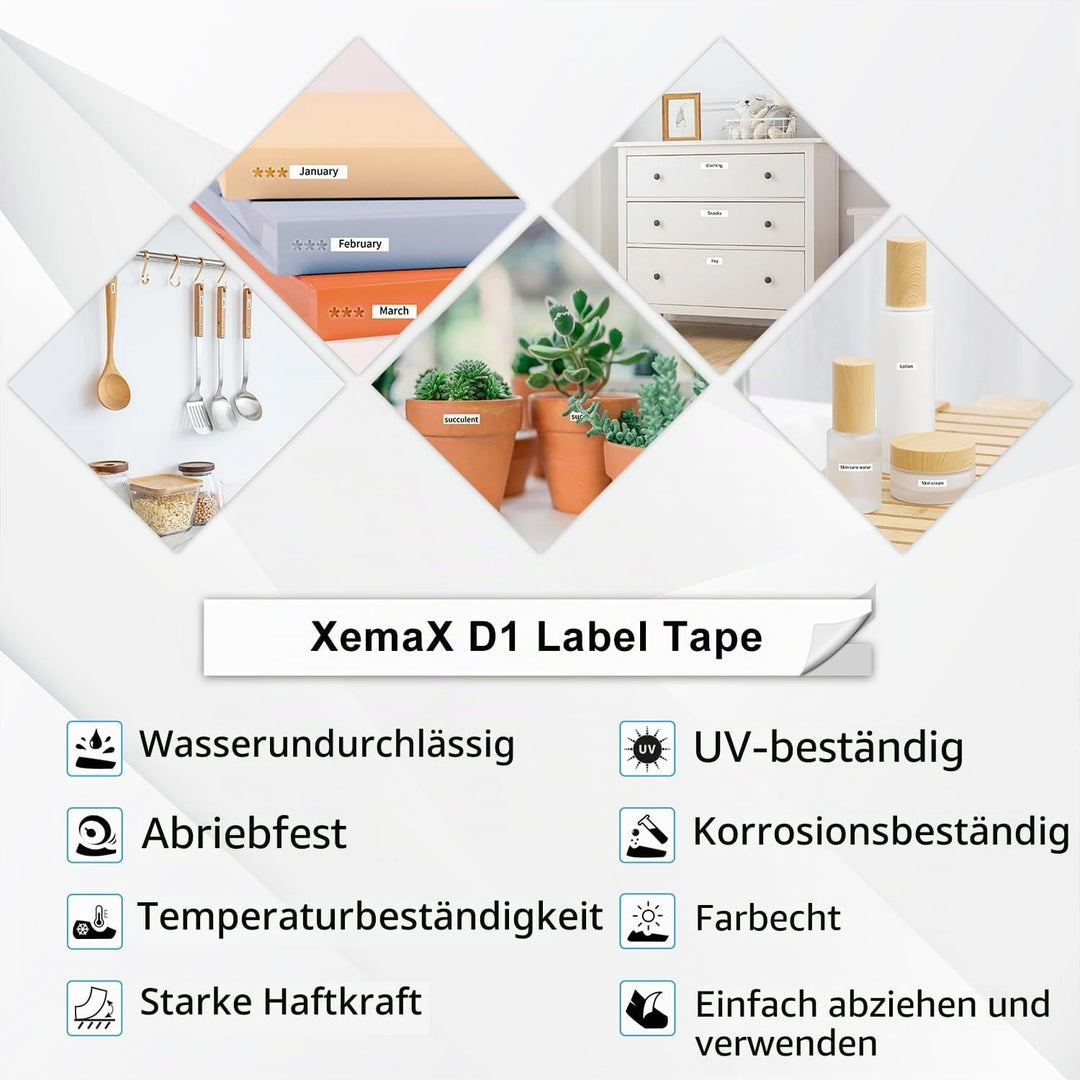 5x XemaX Kompatibel für Dyno Etikettenband 19mm x 7m D1 45803 S0720830 Schwarz auf Weiss Bänder A458