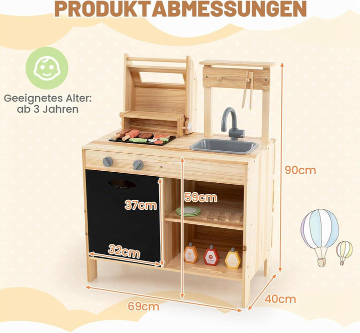 HOMASIS Matschküche Kinder Outdoor, Kinderküche mit BBQ-Grill Tafel Waschbecken Spüle, Spielküche mi