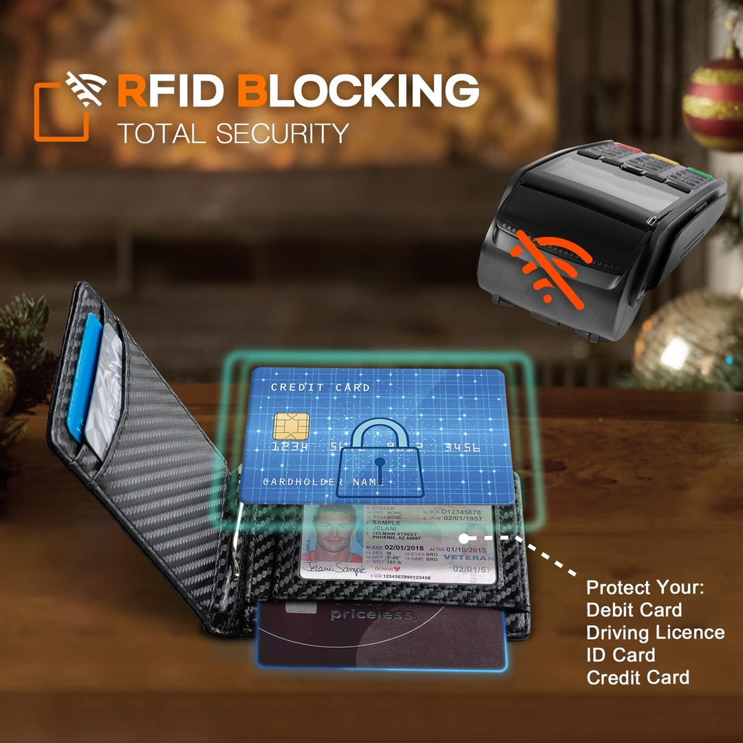 RUNBOX Top Layer Echtes Rindsleder Geldbörse für Herren Slim Mens Wallet-Money Clip RFID Wallet-Gift