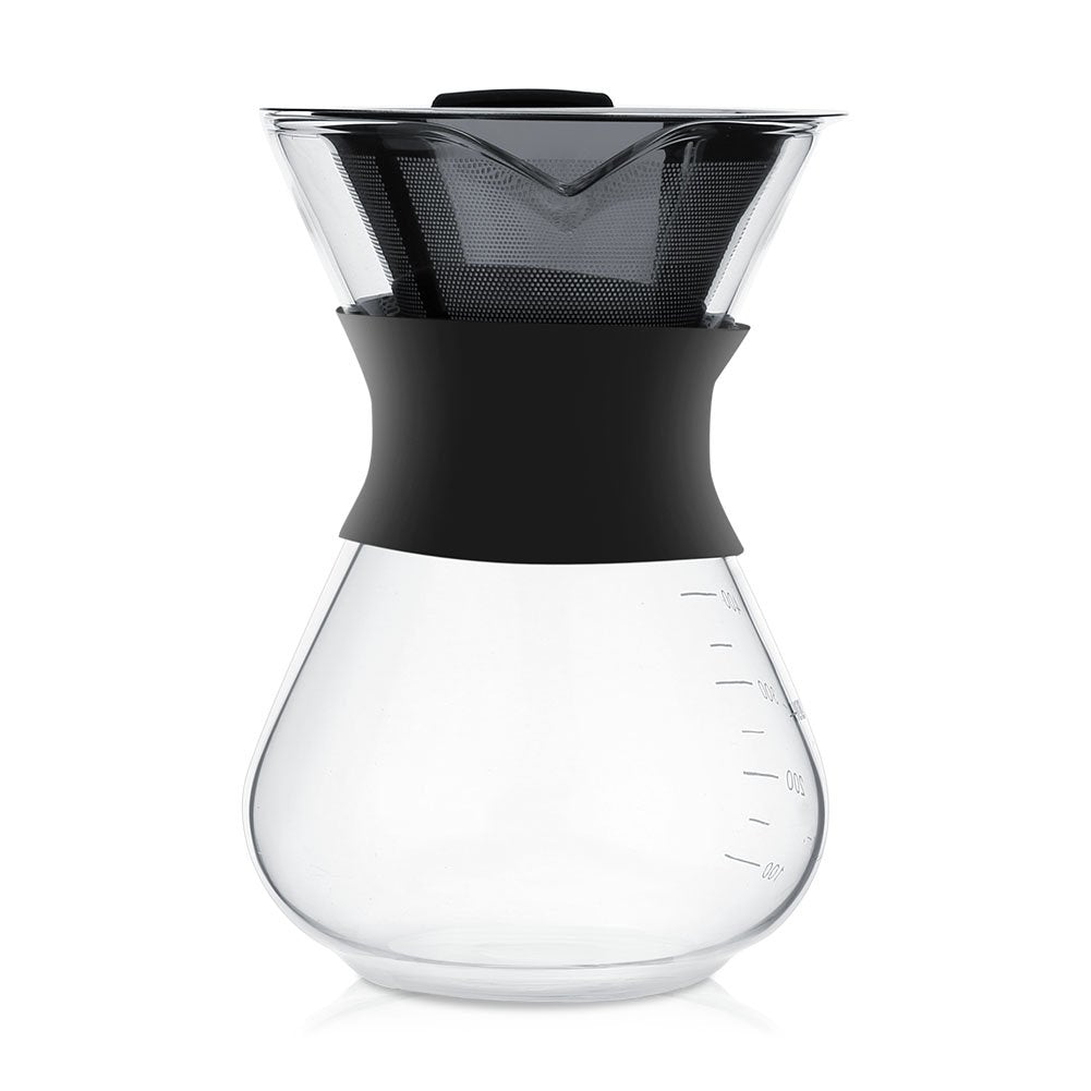 Kaffeekanne aus Glas, 400ml Pour Over Kaffeebereiter mit Edelstahl Filter, Wiederverwendbar Manuell