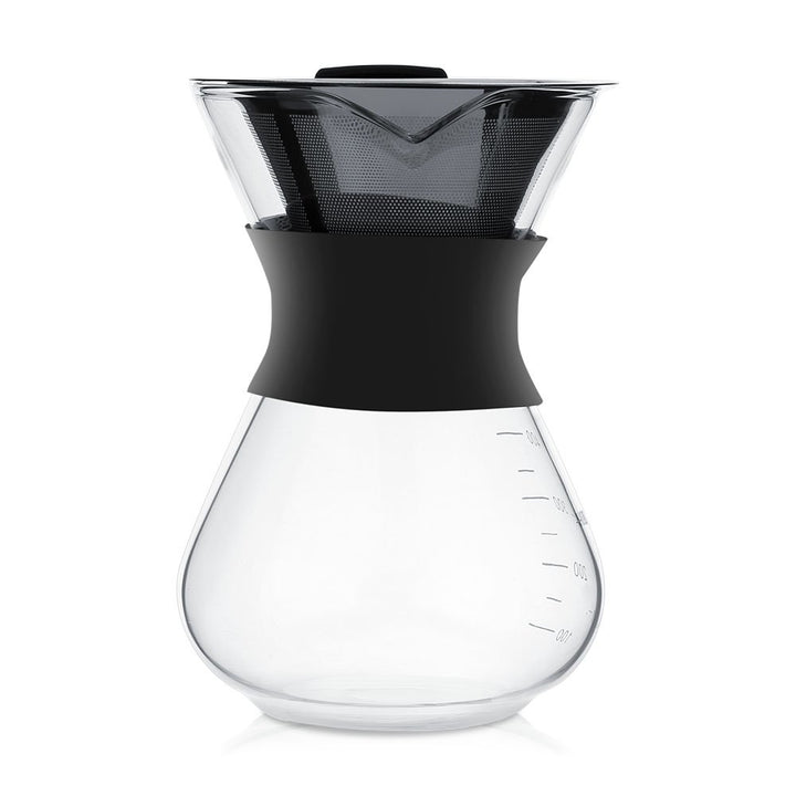 Kaffeekanne aus Glas, 400ml Pour Over Kaffeebereiter mit Edelstahl Filter, Wiederverwendbar Manuell